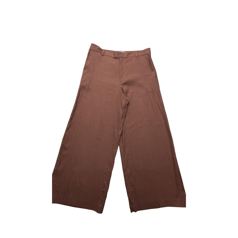 Club Monaco Linen Blend Wide Leg Dress Pants Womens 10 Brown Twill Stretch Work